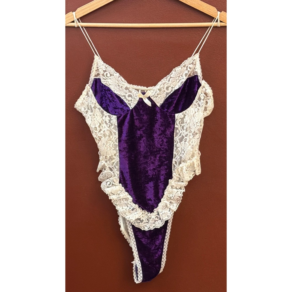Vintage Juliara Velvet Lace Bodysuit Coquette Whimsigoth Gothic Purple Medium
